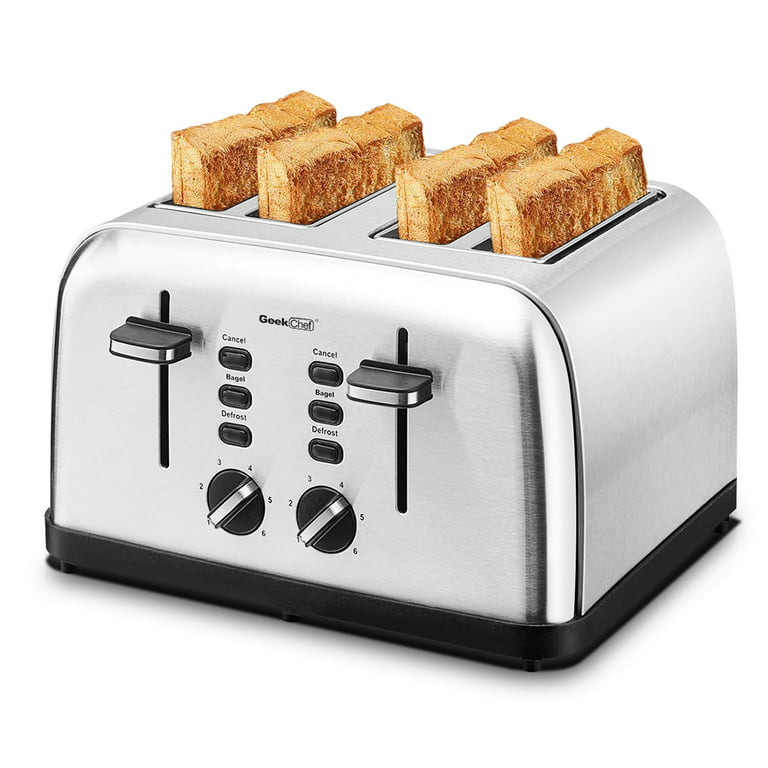 Toaster 4 Slice, SEVENTH Stainless Steel Extra-Wide Slot Toaster, 6 Toasting  Color Settings, Auto Pop-Up Toaster with Bagel/Defrost/Cancel Function,  Toaster with Removable Crumb Trays, Silver, J2706 