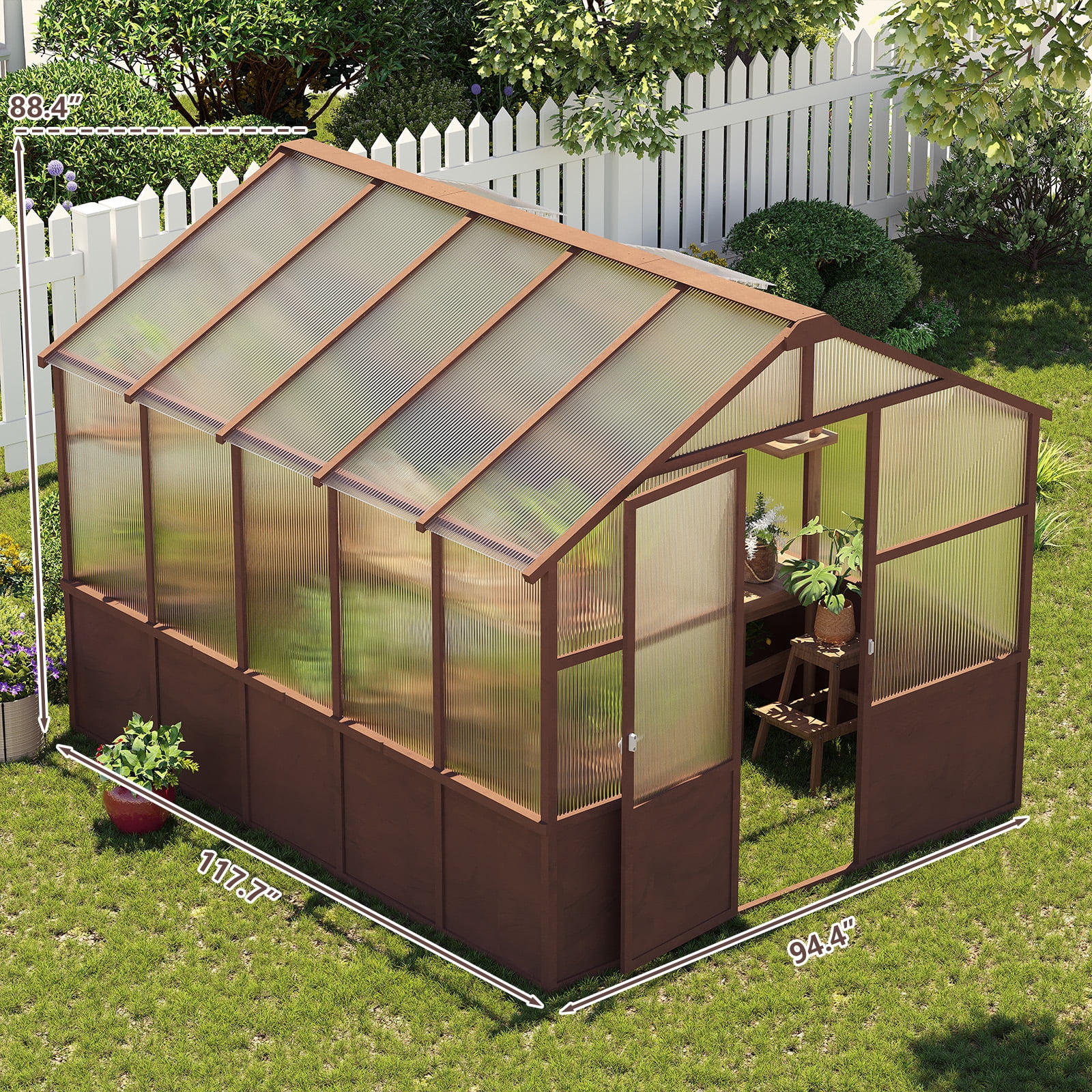 8x10 FT Premium Cedar Wood Greenhouse Kit, 6MM Twin-Wall Polycarbonate Panels, Walk-in Wooden Green House with Adjustable Vent & Lockable Door, Heavy Duty UV-Protected Garden Nursery for Outside
