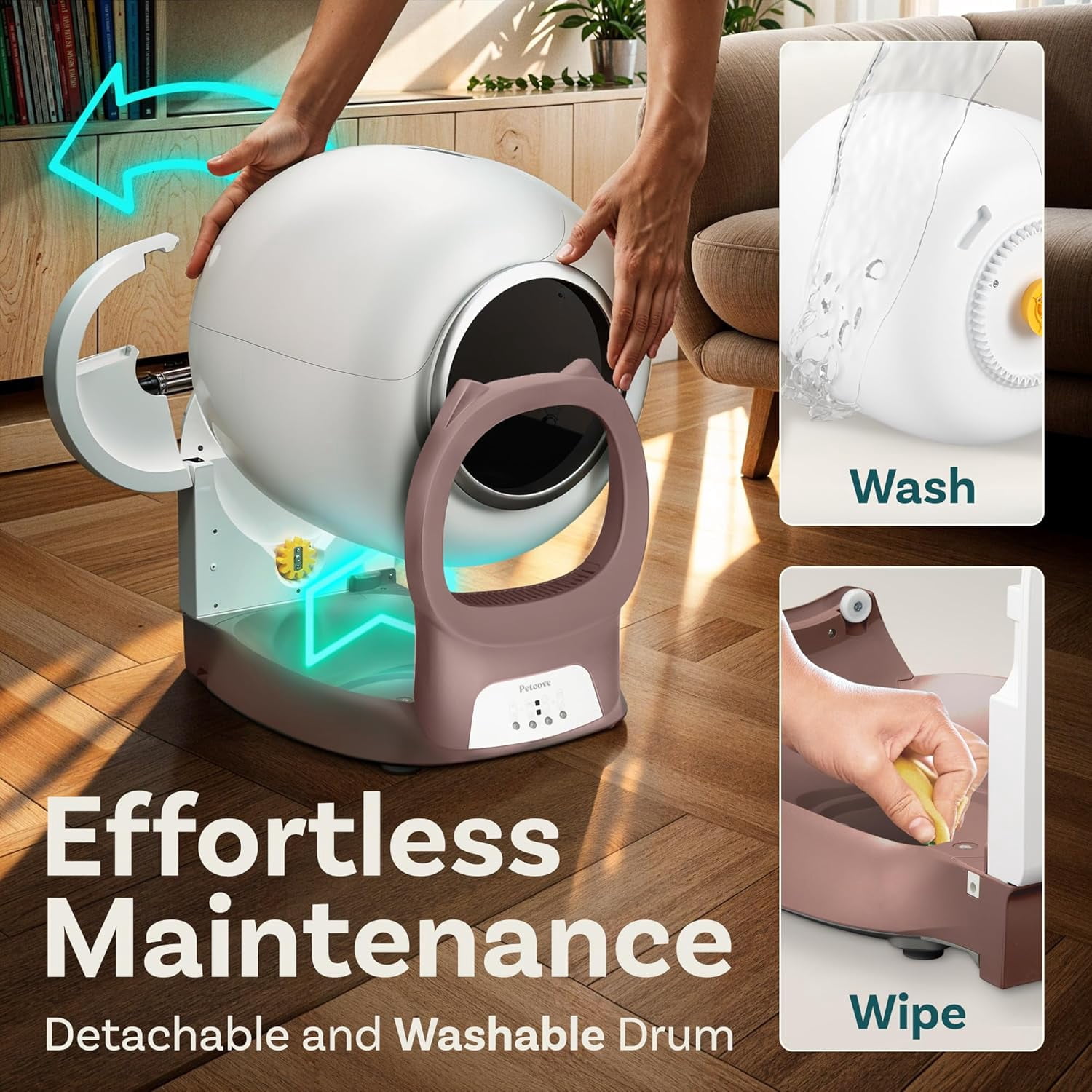 Petcove Automatic Litter Box Self Cleaning for Cats with App Control – Smart Cat Litter Box, Odor Control, for Multiple Cats - Pink