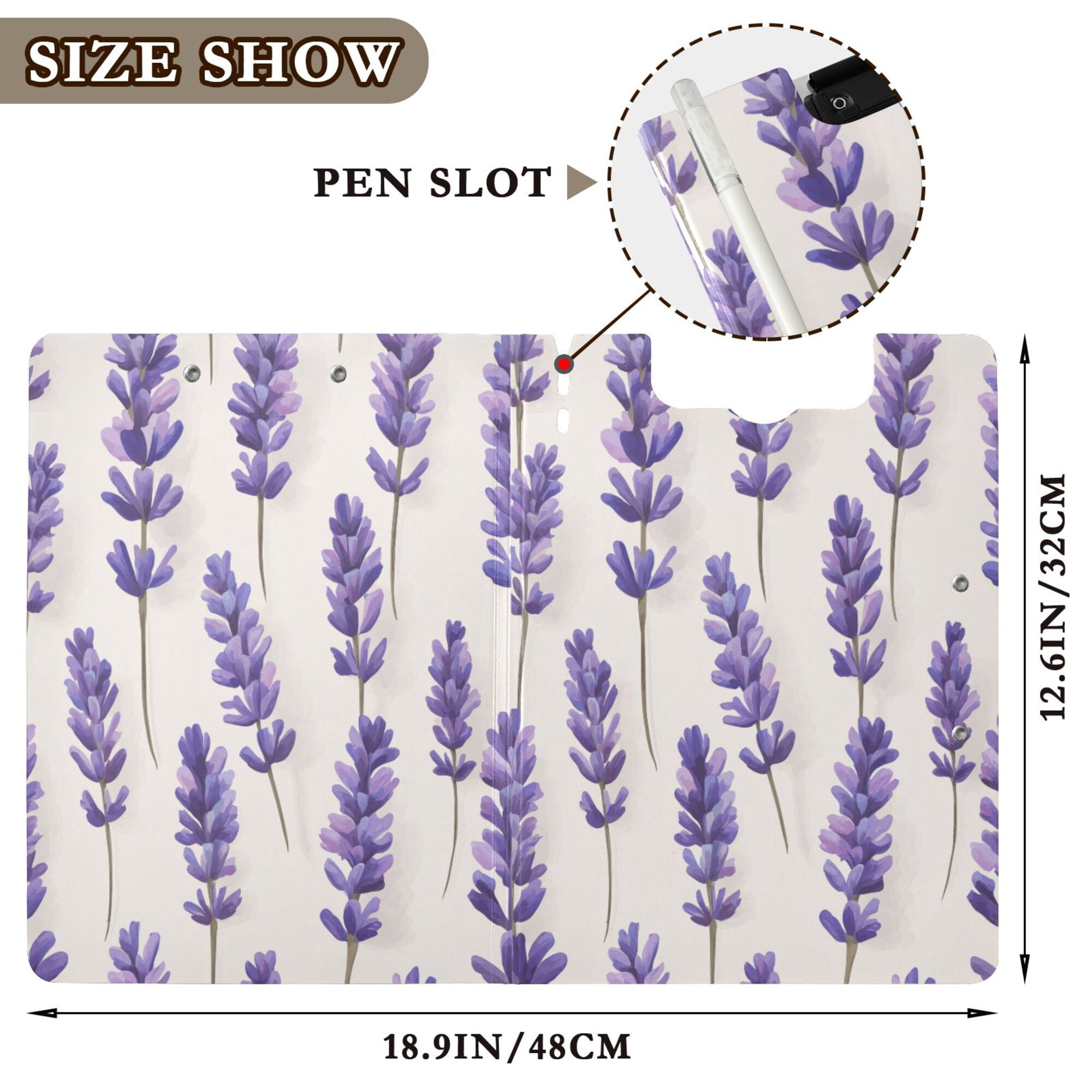 FORMRS A4 Clipboard Folder with Pen Holder Horizontal Foldable School Office Binder, Lavender Pattern