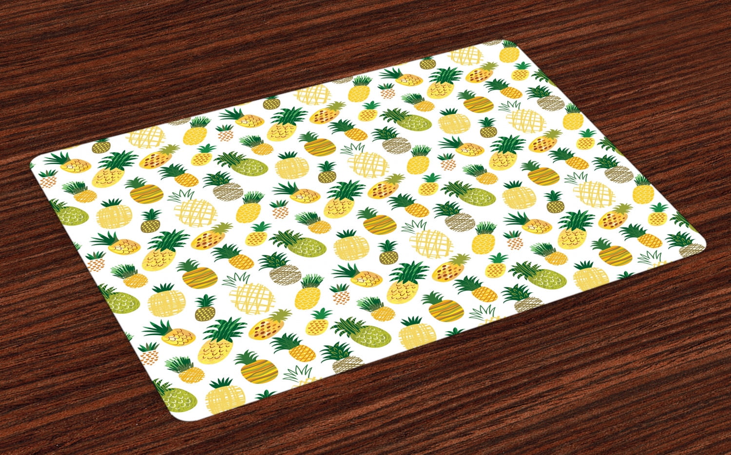Doodle Placemats Set of 4 Cartoon Style Fruits Simplistic Hand Drawn