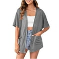 thumbnail image 3 of UVEASISHA Casual Cardigans for Women Short Sleeve Lightweight Summer Kimono Cardigan Baggy Comfy Beach Cover Ups with Pockets Gray M, 3 of 8
