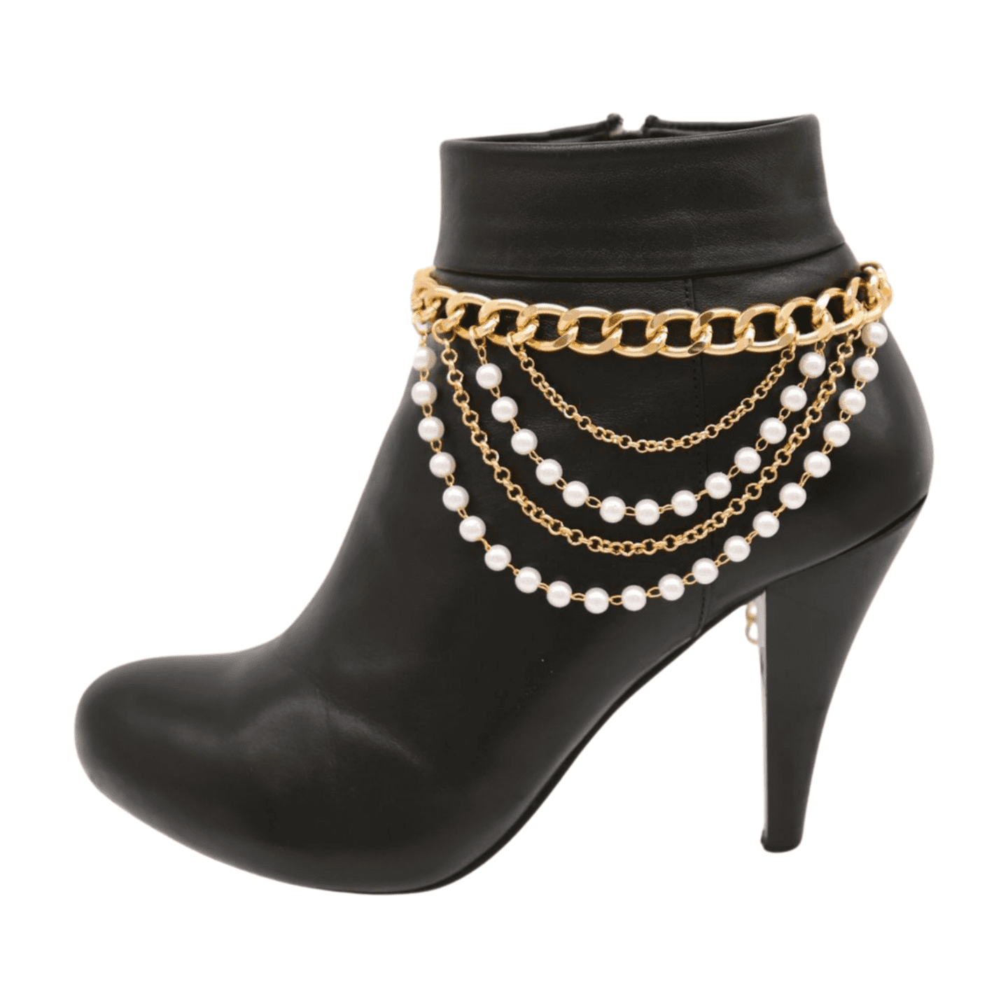 Women Gold Metal Western Boot Chain Bracelet Shoe Anklet Wave Pearl Beads z035