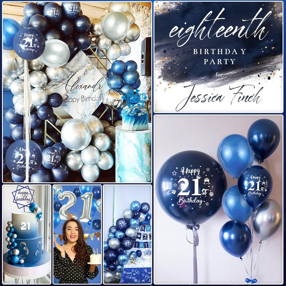 Wonsta 21. Geburtstag Dekoration Set – Marineblau & Gold, Inkl. Ballons, Banner, Wimpelkette Für Herren-Party