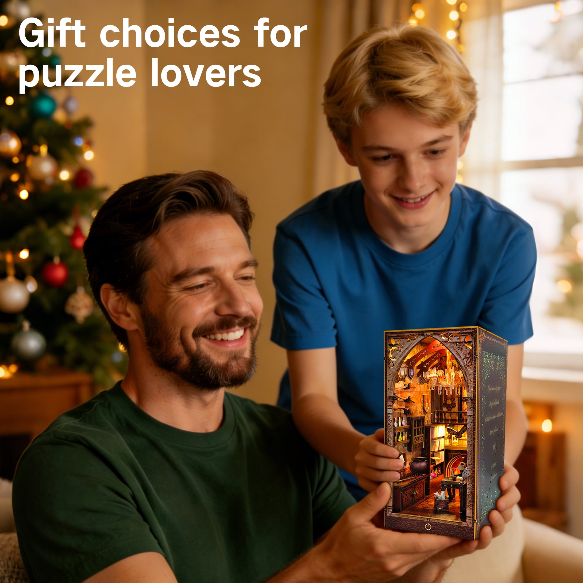BELEEV Book Nook Kit,DIY Miniature House Kit for Adults,Magic Academy 3D Wooden Puzzle with LED Lights,Miniature House Bookshelf Decor Bookend Gift for Adults Teens - Magic Academy