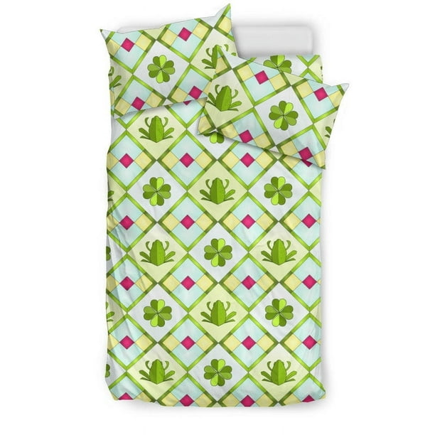 Juego de cama con estampado de ranas y hojas de trébol