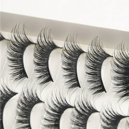 Outtop 10 Pairs Thick Long Cross Party False Eyelashes Black Band Fake Eye