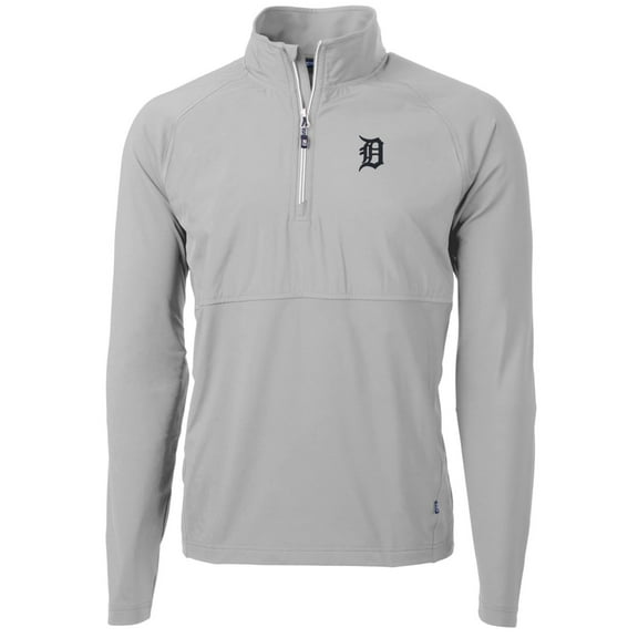 Men's Cutter & Buck Gray Detroit Tigers Adapt Eco Knit Hybrid Recycled Quarter-Zip Pullover Jacket