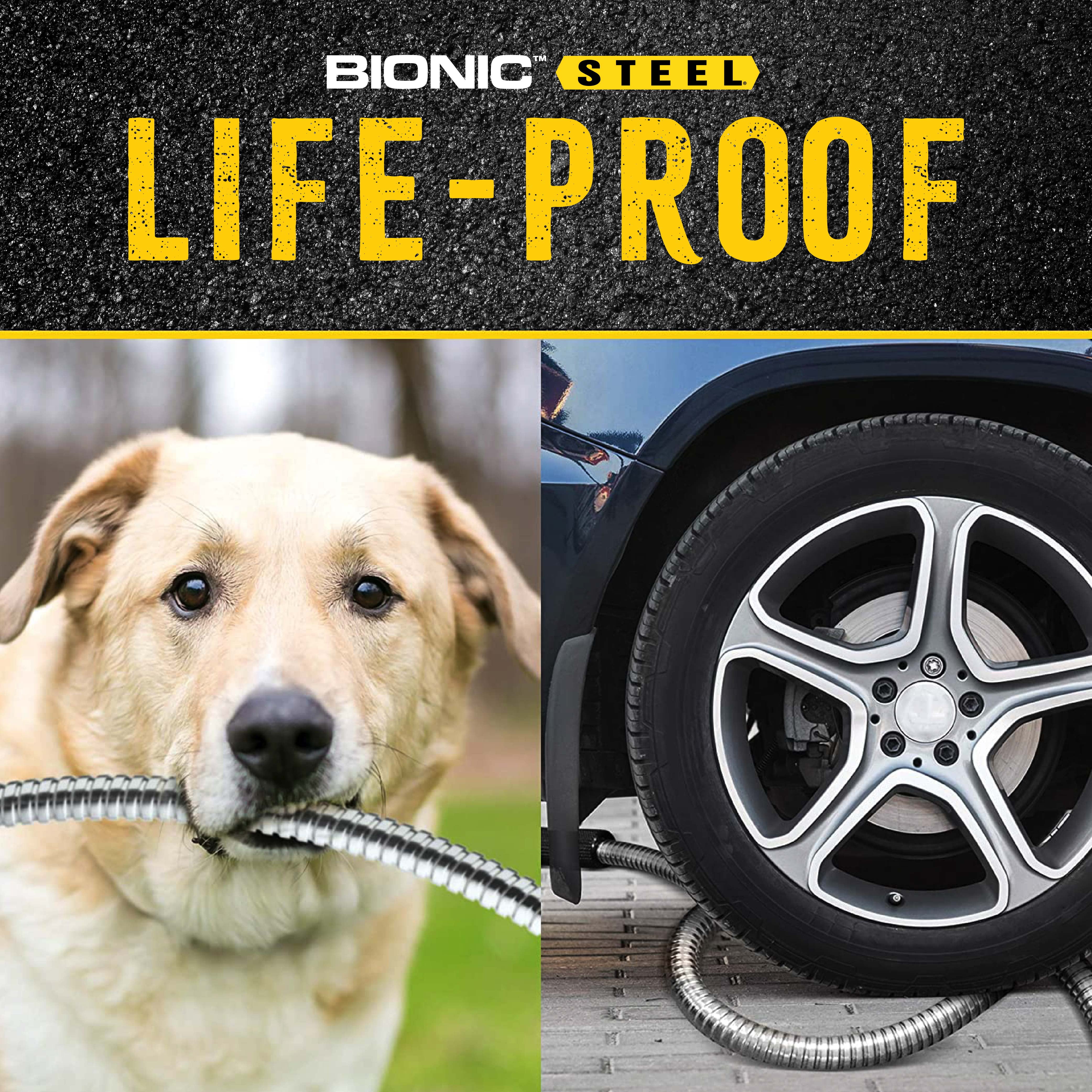 Bionic Steel Garden Hose 100' ft Water Hose For Outside Heavy Duty Metal Hose Stainless Steel with Spray Nozzle Kink-Free