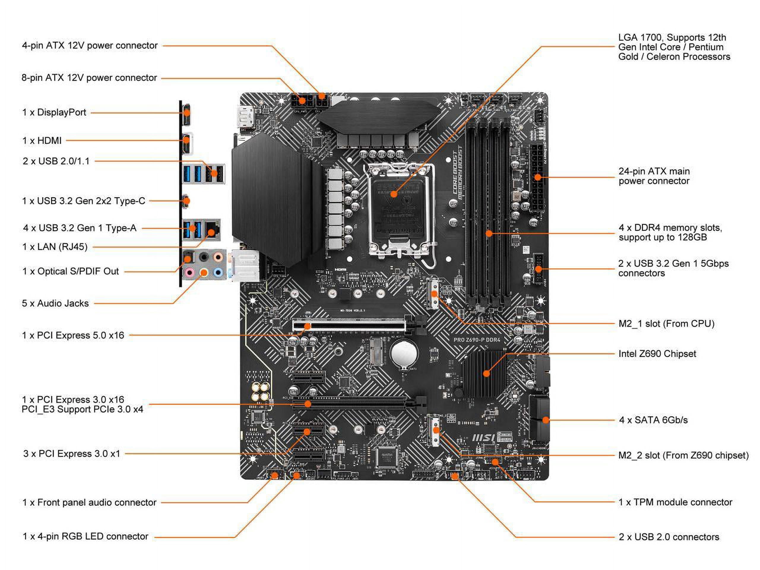 MSI PRO Z690-P DDR4 LGA 1700 Intel Z690 SATA 6Gb/s ATX Intel