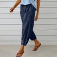 thumbnail image 5 of Aoiroe Women's Barrel Leg Ankle Sweatpants Wide Leg Lounge Pants Baggy Casual Cotton Linen Sweat Pants with Pockets Navy XL, 5 of 7