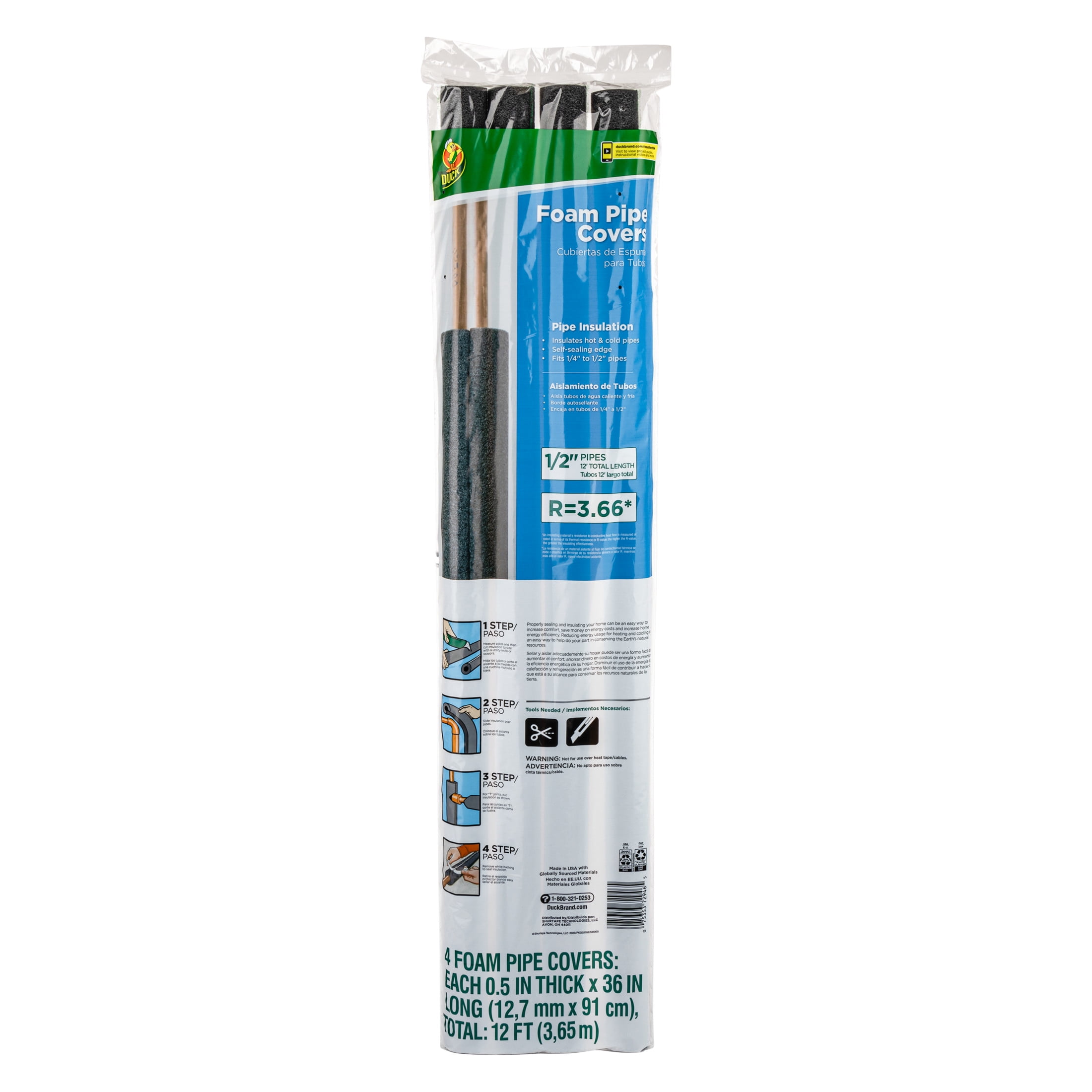 (2 pack) Duck Brand 12 ft. Long Foam Pipe Cover , Fits .5 in. Pipes, Black