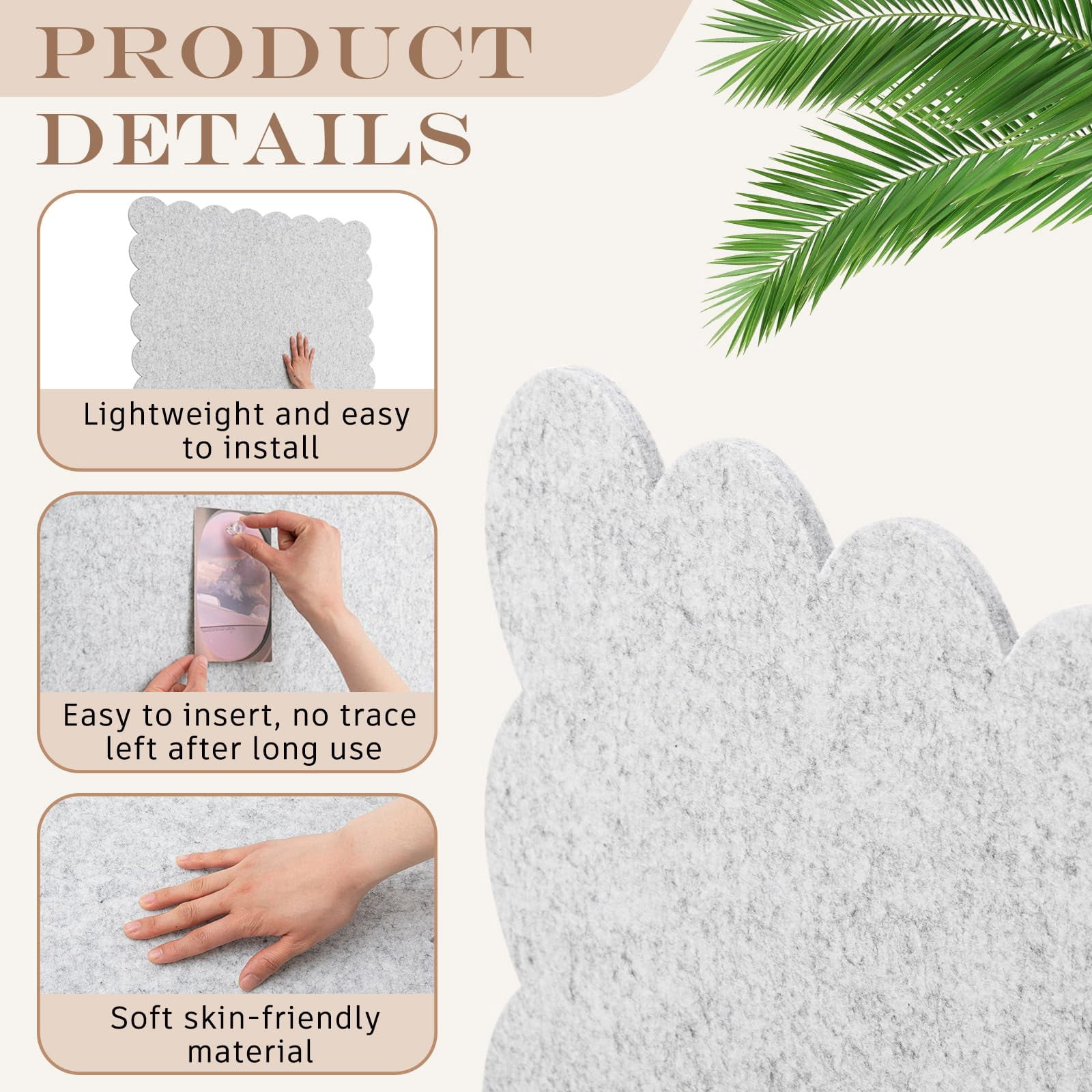 Scalloped Felt Bulletin Board Foldable Pin Cork Alternative For Wall  3' X 2' Trifold Picture Vision Self Adhesive Decorative(light Gray 18 * 24 Inch)