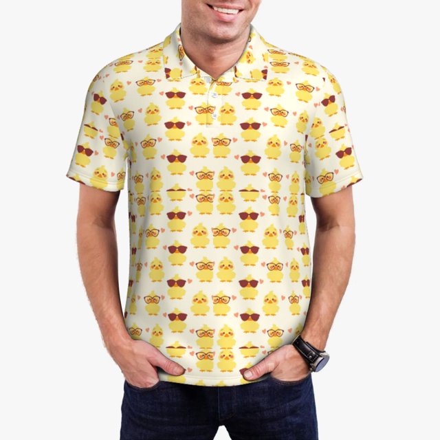 Balery Cute Yellow Duck Camisa Polo de Hombre con Estampado, de Manga Corta y Tejido Medio, Camisa Tipo Golf Polo-3X-Large
