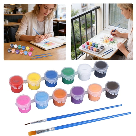 12-Color Mini Acrylic Paint Strips with 2 Brushes â 5ml Each â Non-Toxic Painting Kit for Kids & Adults â for Birthday Parties, Classroom & Art Projects â Portable Travel-Friendly Set