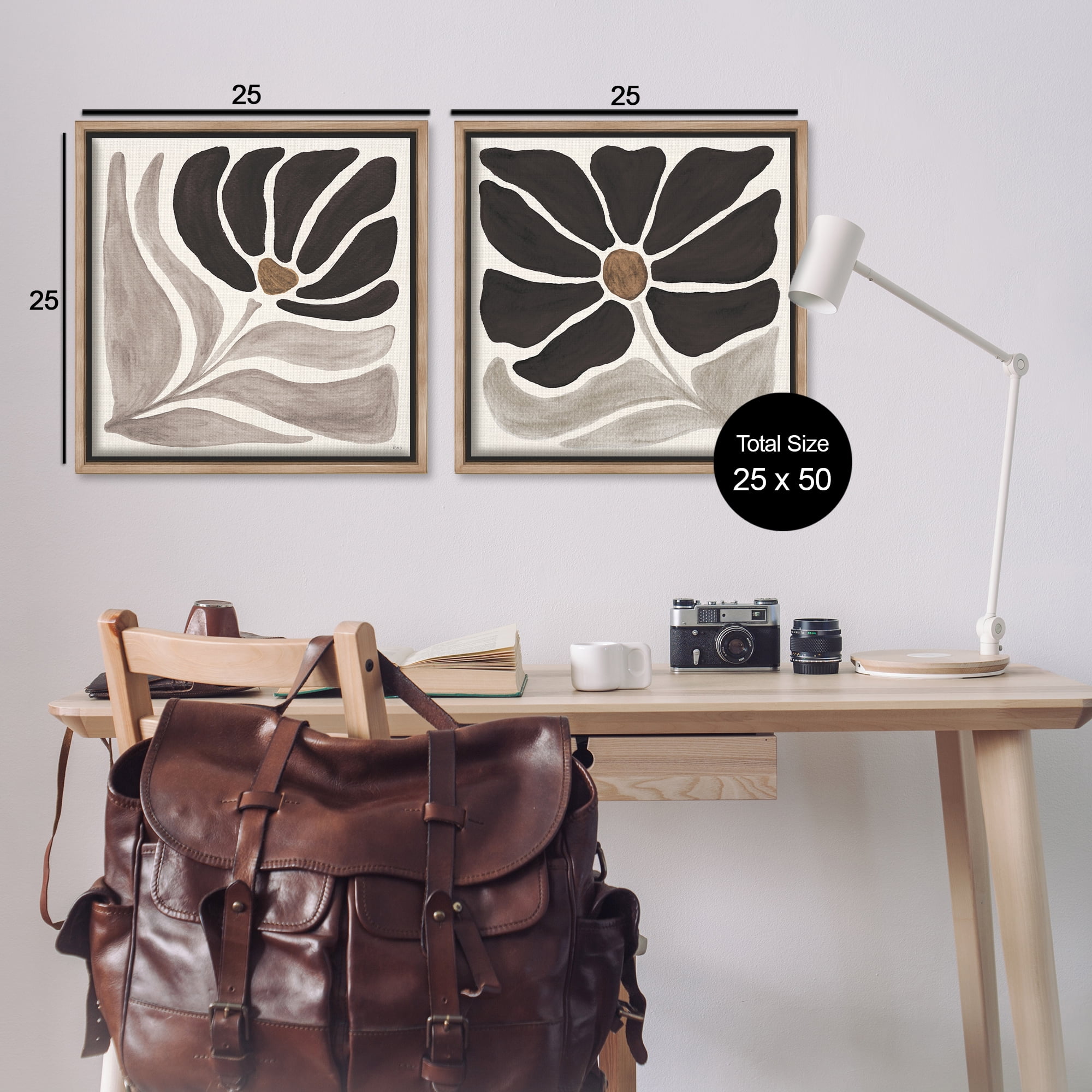 Stupell Industries Large Modern Flower Plants & Flowers Painting Brown Floater Framed Canvas Art Print Wall Art, 25 x 25, Set of 2