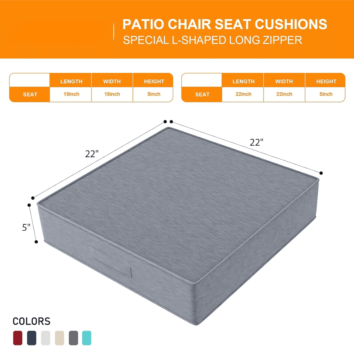22 x 22 x5" Outdoor Chair Cushions Set of 2, Waterproof Outdoor Seat Cushions for Patio Furniture, Patio Chair Cushions with Handle and Ties, Square Outdoor Chair Pads,