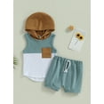 thumbnail image 2 of Faithtur Infant Boys Summer Clothes Outfits Contrast Color Hooded Sleeveless Pocket Tank Tops and Solid Color Shorts 2Pcs Suit, 2 of 9