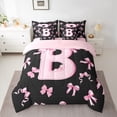 thumbnail image 2 of Feelyou Pink Initial B Letter Bedding Comforter Set 7 Pieces, Princess Cartoon Ribbon Full Bedding Set, Fashion Buffalo Bowknot Reversible Fitted Sheet Flat Sheet, Ultra Soft Bedroom Decor, 2 of 7
