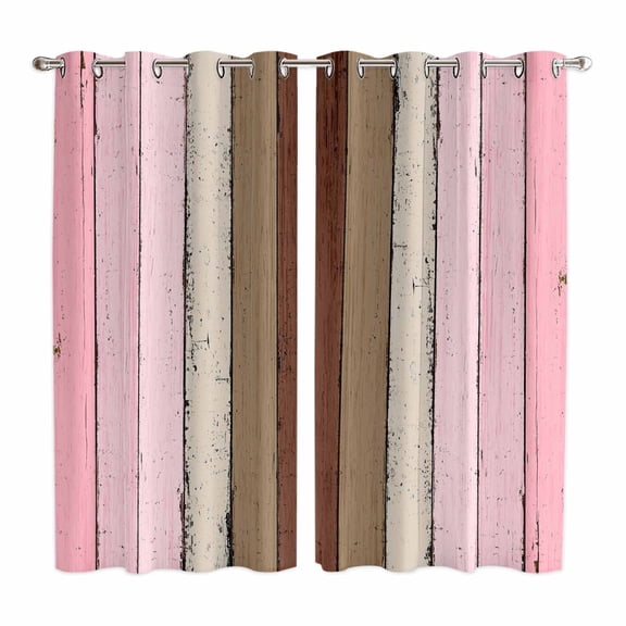 Curtains 84 Inches Long 2 Panels, Pink Wood Grain Grommets Window Treatment Curtain, Brown Vintage Mottled Country Stripes Thermal Curtains Drapes for Living Room/Bathroom