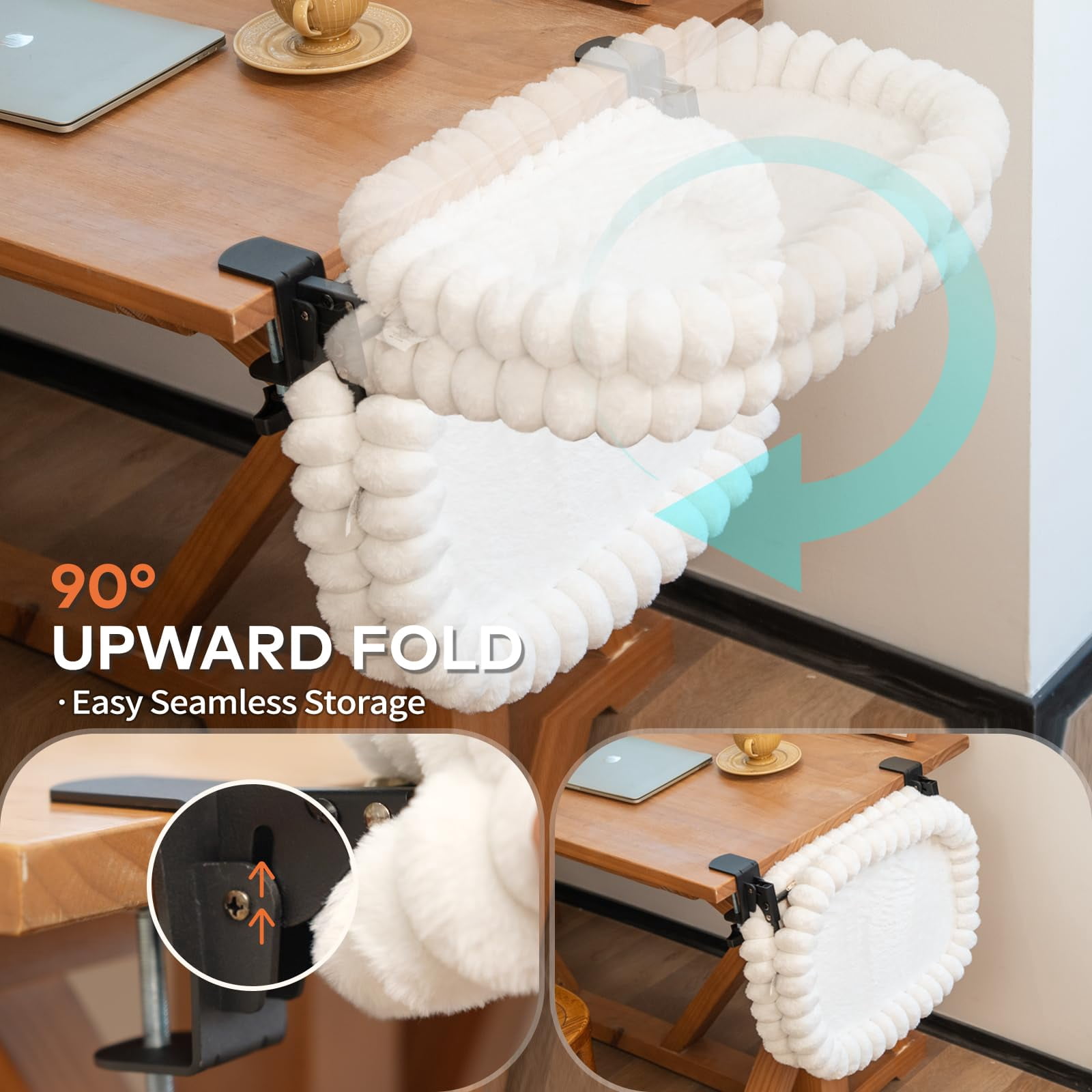 Cat Bed Hammock for Desk – 2-in-1 Reversible Design with Metal Frame – Space-Saving Foldable Cat Perch for Home Office – No Drilling Installation – 60 x 38 cm