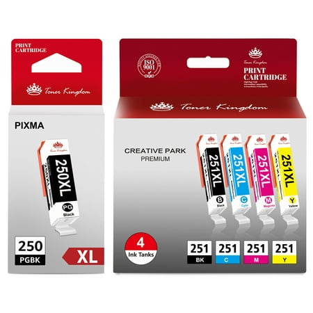 Toner Kingdom Ink Cartridges Replacement for Canon Ink 250 for PIXMA MX922 MX920 IX6820 MG5520 MG7520 IP8720 MG6620 MG6320 MG7120 Printer(Photo-Black/Black/Cyan/Magenta/Yellow),5 pack