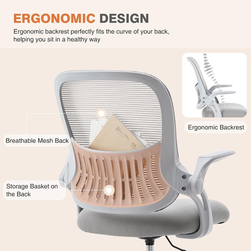 Kelno Ergonomic Office Chair Adjustable Height Draft Chair Rolling Swivel Desk Chair, Grey
