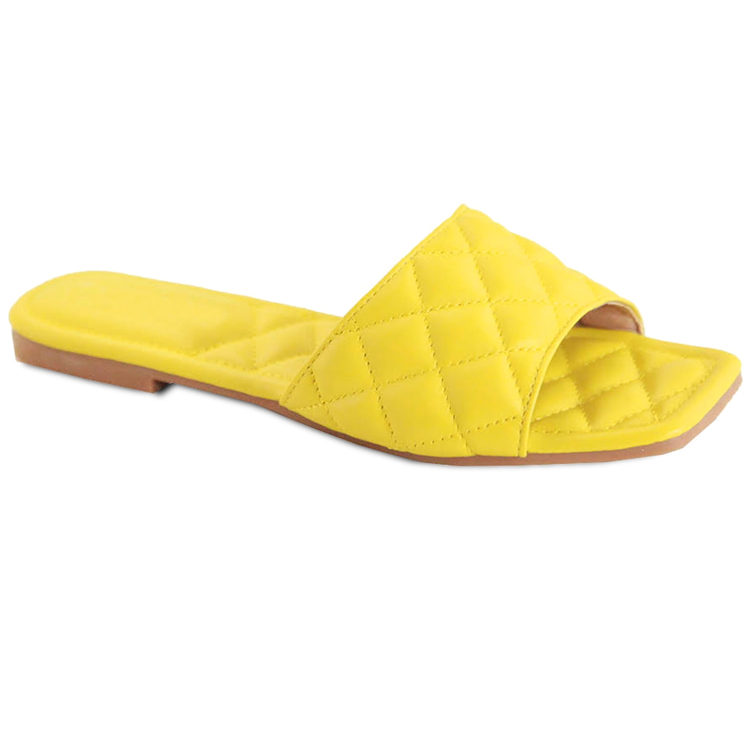 tan quilted slides
