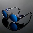thumbnail image 3 of KEITHION, Gafas de sol redondas estilo Steampunk retro premium, con lentes de cuero sintético y doble puente, para hombres y mujeres, ideales para fiestas al aire libre, vacaciones, viajes y conducir., 3 of 5