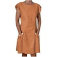 thumbnail image 4 of QIPOPIQ Robes pour Femmes avec Poches Manches Courtes Nouvelle Robe d'Été Unie à Boutons Double Robe à Col Rond Contrastant Offres 2023, 4 of 8