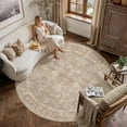 thumbnail image 3 of BERTHMEER 6'×6' Round Area Rugs for Living Room Dining Room Bedroom Office Oriental Floral Vintage Farmhouse Machine Washable Non-slip Traditional Distressed Carpets, Brown, 3 of 5