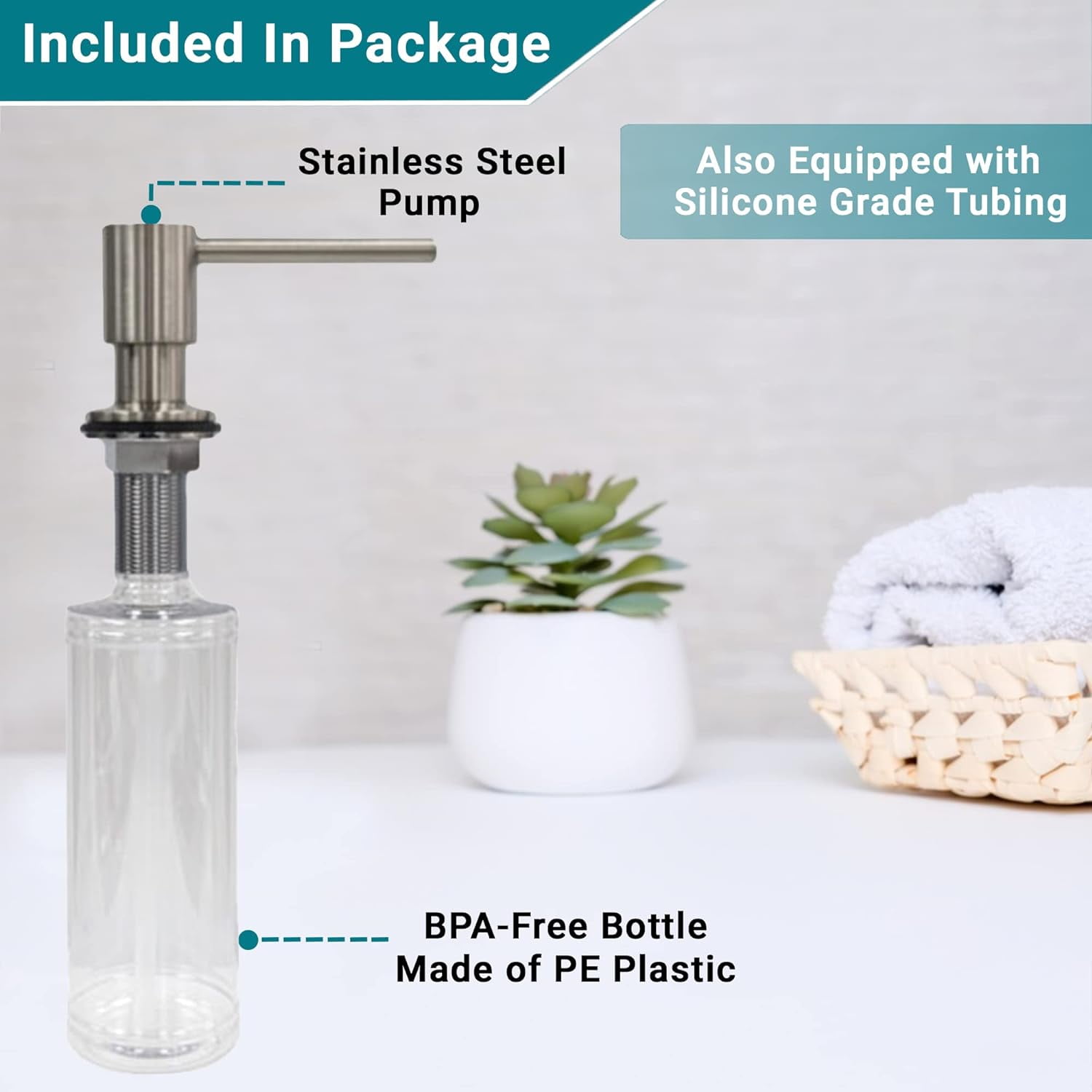 Strictly Sinks Contemporary Liquid Soap Dispenser - Stainless Steel Dish Refillable Soap Dispenser