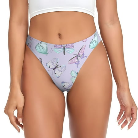 Kdxio Purple Butterfly Pattern Seamless Thongs for Women No Show Thong V-waisted Stretch Breathable Sexy Panties Underwear-X-Large