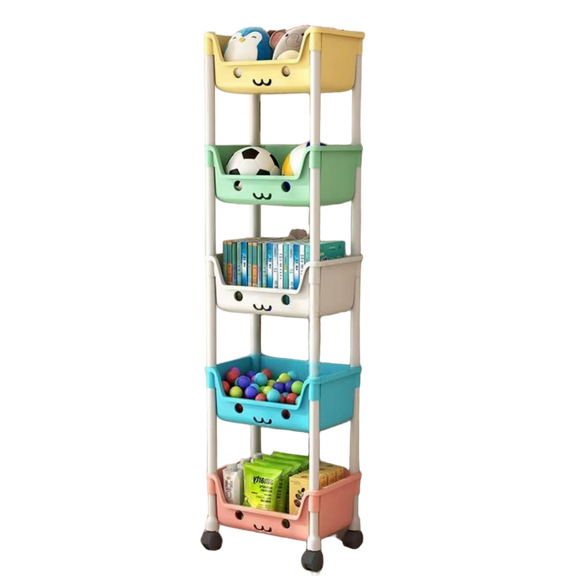 Colacoor 5-Tier Stackable Rolling Storage Cart,Children Storage Organizer,Mobile Toy Storage with Wheels for Bedroom, Living Room,Preschool