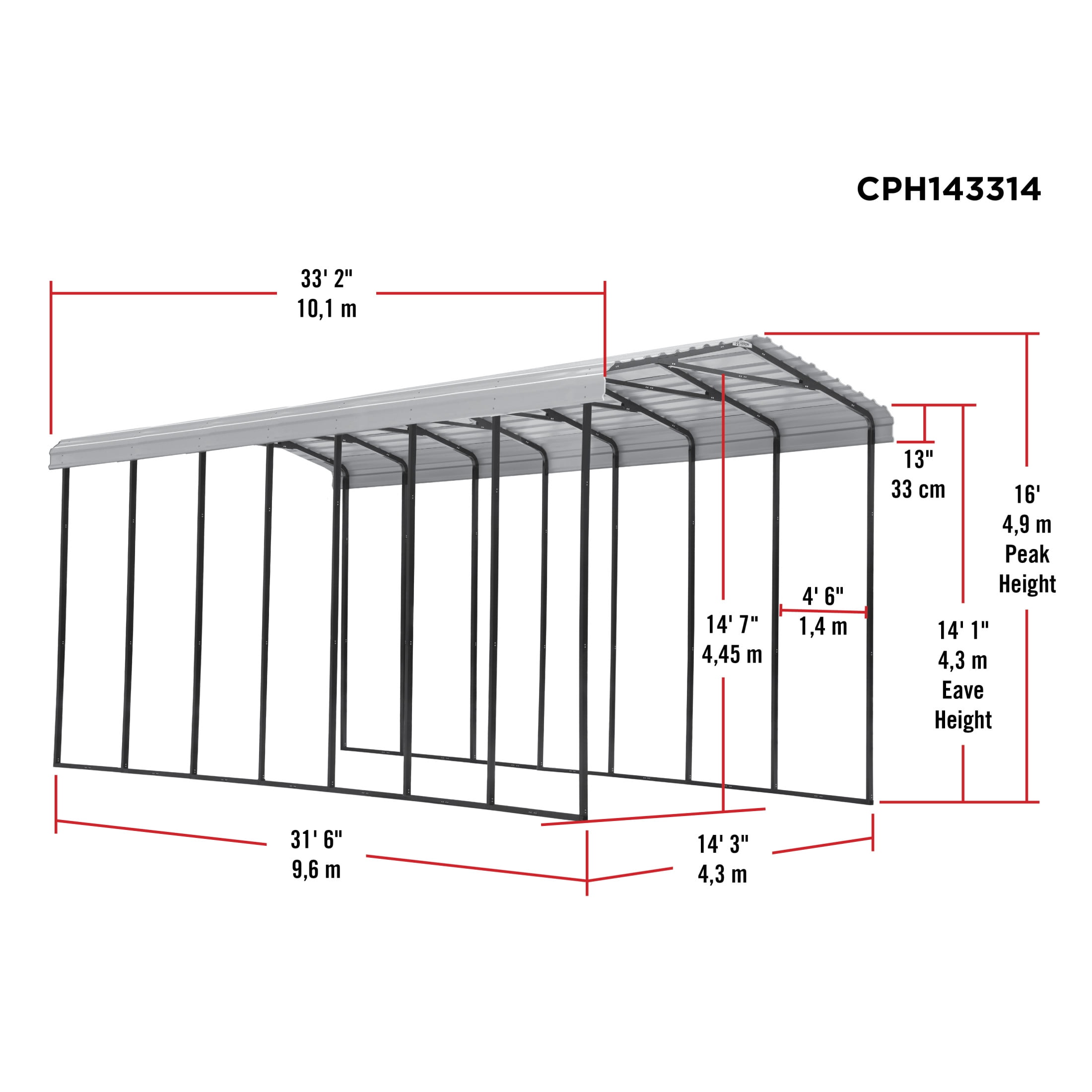 Arrow 14 x 33 x 14 ft Eggshell RV Carport