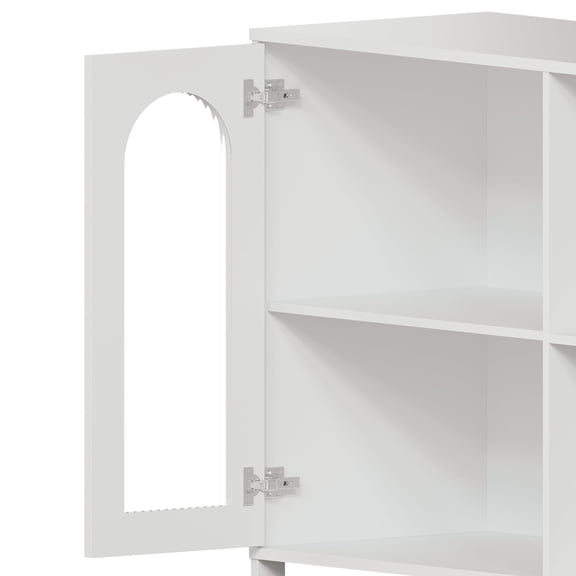 TROPOW Buffet Sideboard Cabinet,Wooden Buffet Cabinet with Storage With Fluted Glass Doors,Two Metal Handle,Coffee Bar Storage Cabinet With Adjustable Shelves,Cabinet for Kitchen Dining Living Room