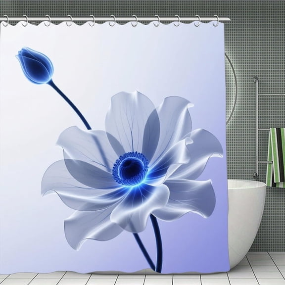 Blue Flickering Flower Print Shower Curtain,Modern Fabric Waterproof Shower Curtain Set with Hooks 70.8×70.8Inch (180×180cm)