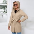 thumbnail image 3 of Women Fall Winter Coat Splash-resistant Single-breasted Hooded Long Sleeves Lace-up Tight Waist Drawstring Cardigan Overcoat Outdoor Trench Coat, 3 of 8