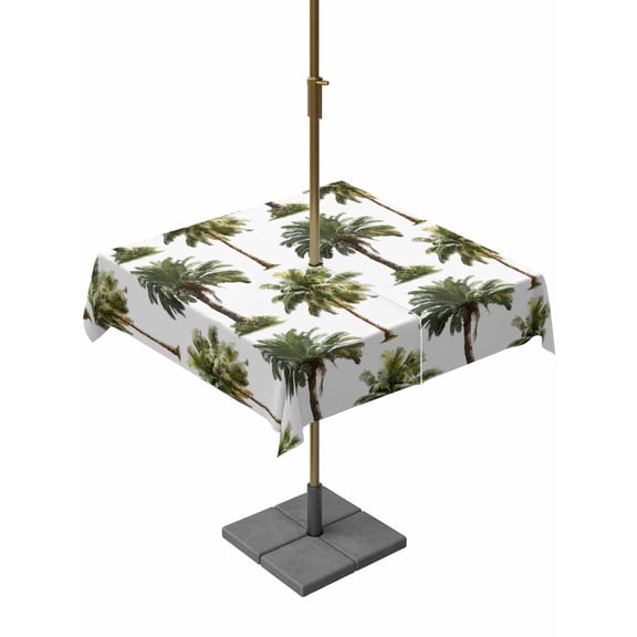 Outdoor Tablecloth with Umbrella Hole for Patio/Picnic/Party/Camping, Tropical Trees Waterproof Table Cloth Square Cover Washable, Summer Palm Trees Botanical Vintage Green (54"x 54")