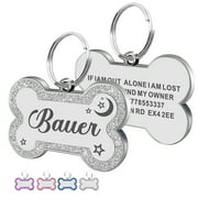 Personalized Dog Tags and Cat Tags, Glitter Pet Name Tags, Engraved Bone Shape Collar Pendant, Customizable On Both Sides, Multi-Color