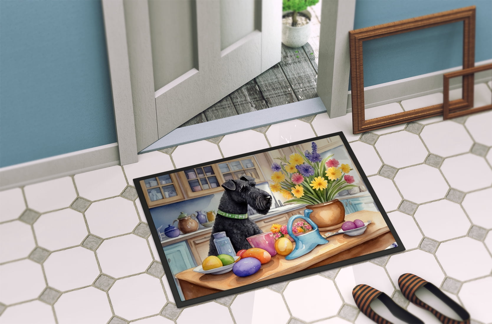 Decorating Easter Yorkshire Terrier Doormat