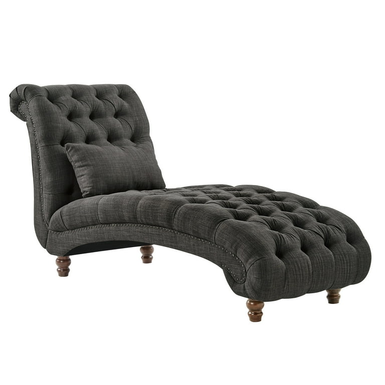 Weston Home Bowman Long Tufted Lounge Chair With Matching Pillow Dark Gray Linen