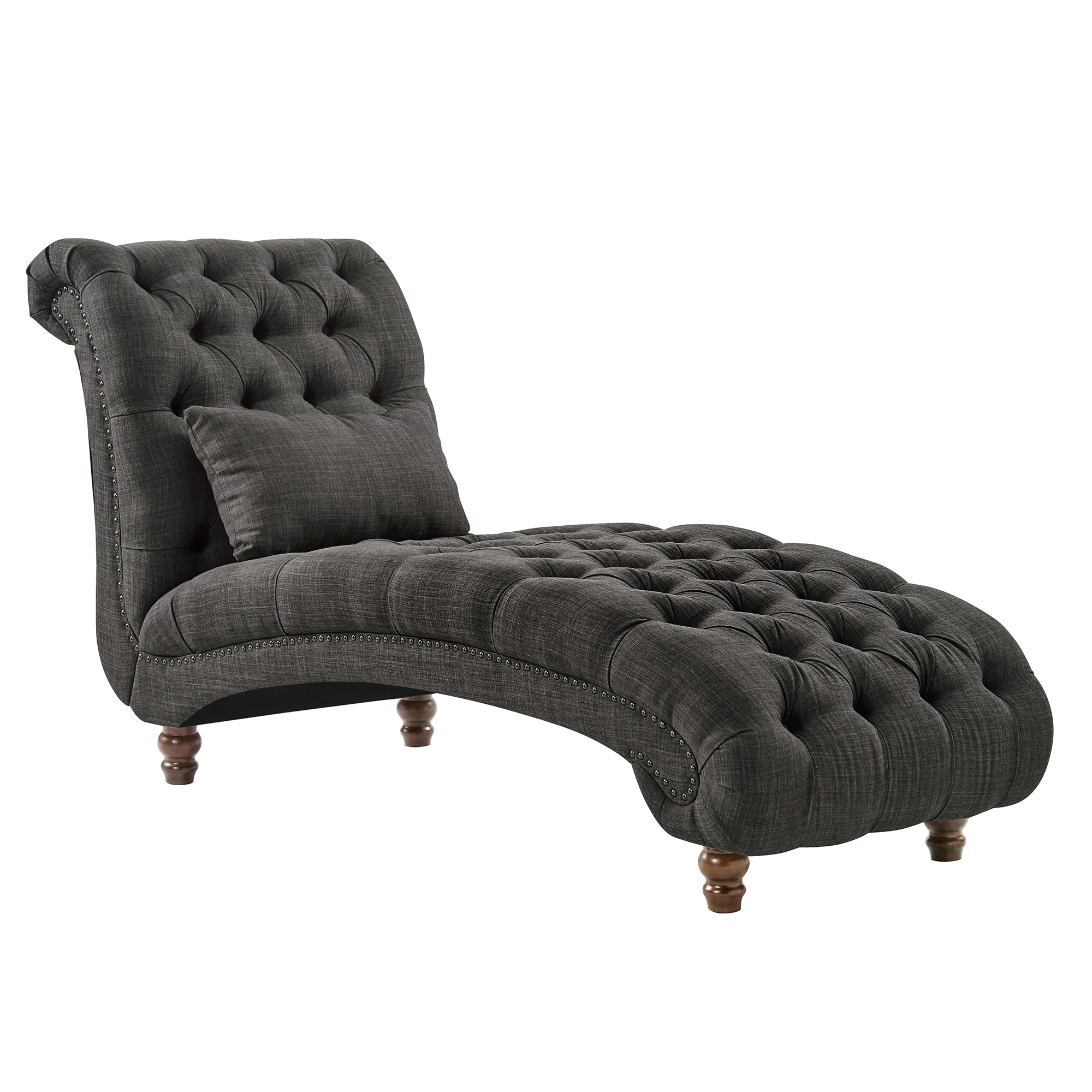 Weston Home Bowman Long Tufted Lounge Chair With Matching Pillow, Dark Gray Linen - image 2 of 6