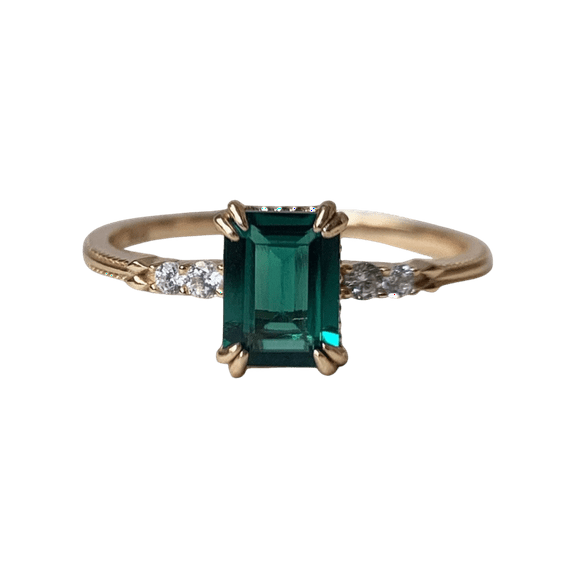 thejewelryart Elegant Emerald Ring Emerald Cut Engagement Ring May Birthstone Gift for Her Sterling Silver Jewelry For Women Silver 3