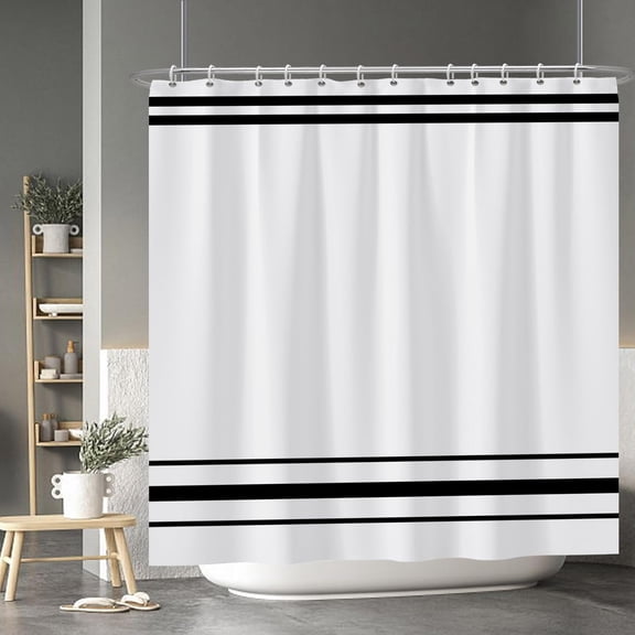 Striped Shower Curtain for Bathroom Minimalism Style Shower Curtain Set Black and White Stripes Shower Curtains Dormitory Cubicle Waterproof Fabric Shower Curtain with Hooks 72x72 Inches
