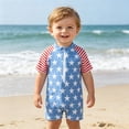 thumbnail image 2 of FYDUU Baby Boy Girl Swimsuit One-Piece Bathing Suit Independence Day Short Sleeve Rash Guard Swimsuit Patriotic Swimwear Summer Beachwear 18-24 Months, 2 of 6