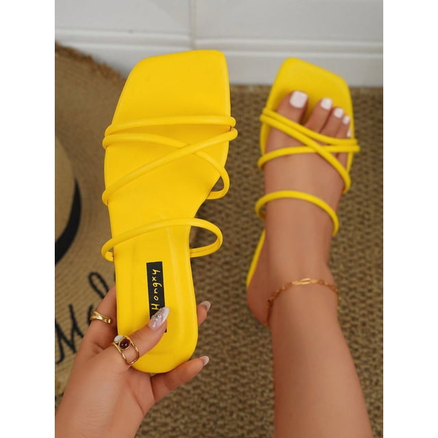 Fashionable Outdoors White Flat Slippers for Women, Criss Cross Plain Artificial Leather Open Toe Slide Sandals