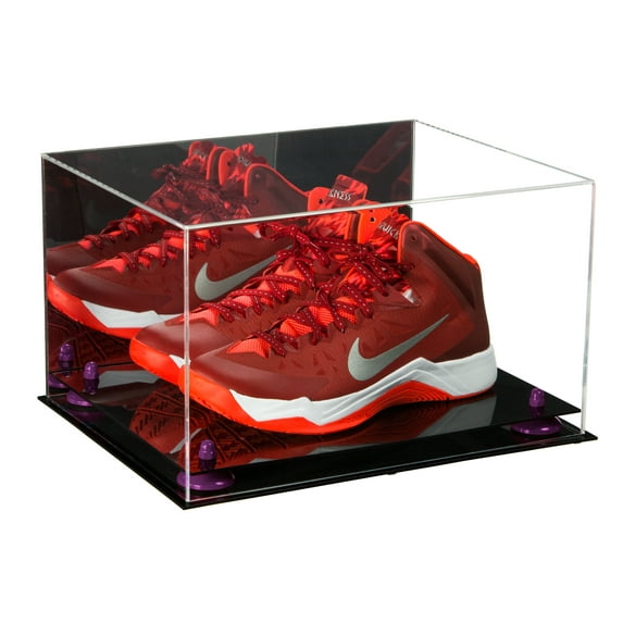 Versatile Acrylic Display Case - Large Rectangle Box with Mirror, Purple Risers and Black Base 15.25" x 12" x 9" (V13)