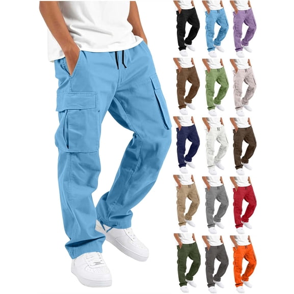 Hzzrkos Boys Casual Loose Solid Color High Waist Patch Pocket Straight Long Cargo Pants for Daily Outdoor Wear Brown 9-10Years