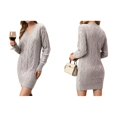 thumbnail image 3 of Vestido Tipo Suéter con Cuello en V para Mujer, Estilo Suéter Tipo Túnica Holgado Informal de Larga con Punto y Larga para Otoño. Plata XL, 3 of 8